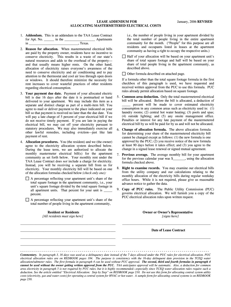  Lease Addendum for Allocating Mastermetered Electrical Costsdoc 2006-2024