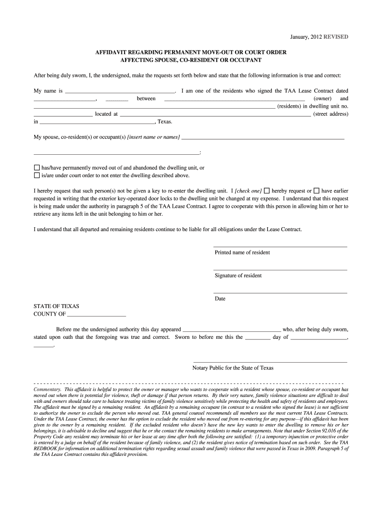 Get and Sign Affidavit Permanent Move Out 2012-2022 Form