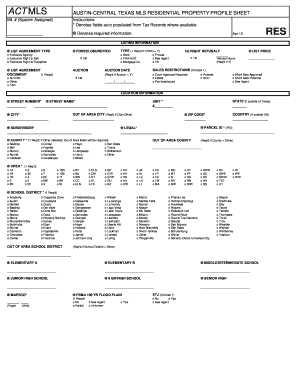 Residential Property Profile Austin Board of REALTORS  Form