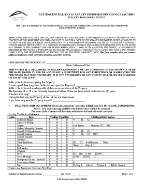 Sellers Disclosure Austin Board of REALTORS  Form