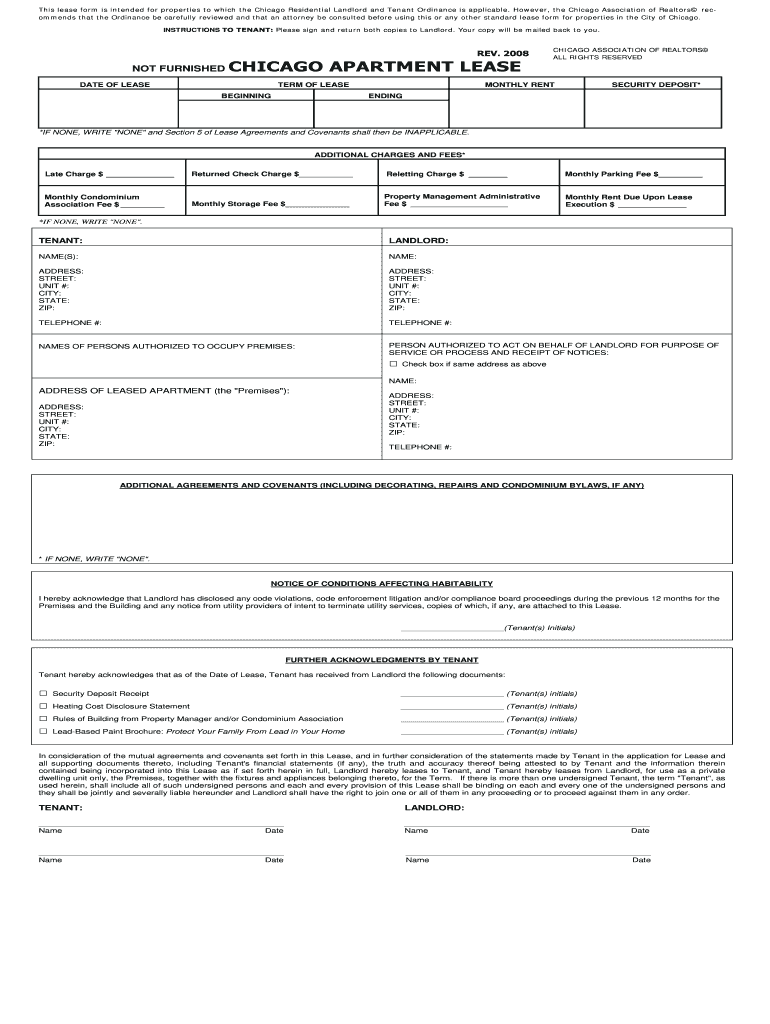 Get and Sign Not Furnished Chicago Apartment Lease  Form