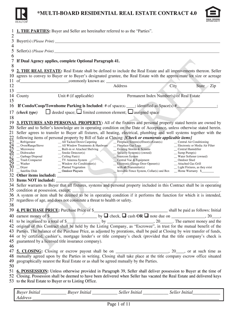 Multi Board Residential Real Estate Contract 4 0  Charles Rutenberg  Form