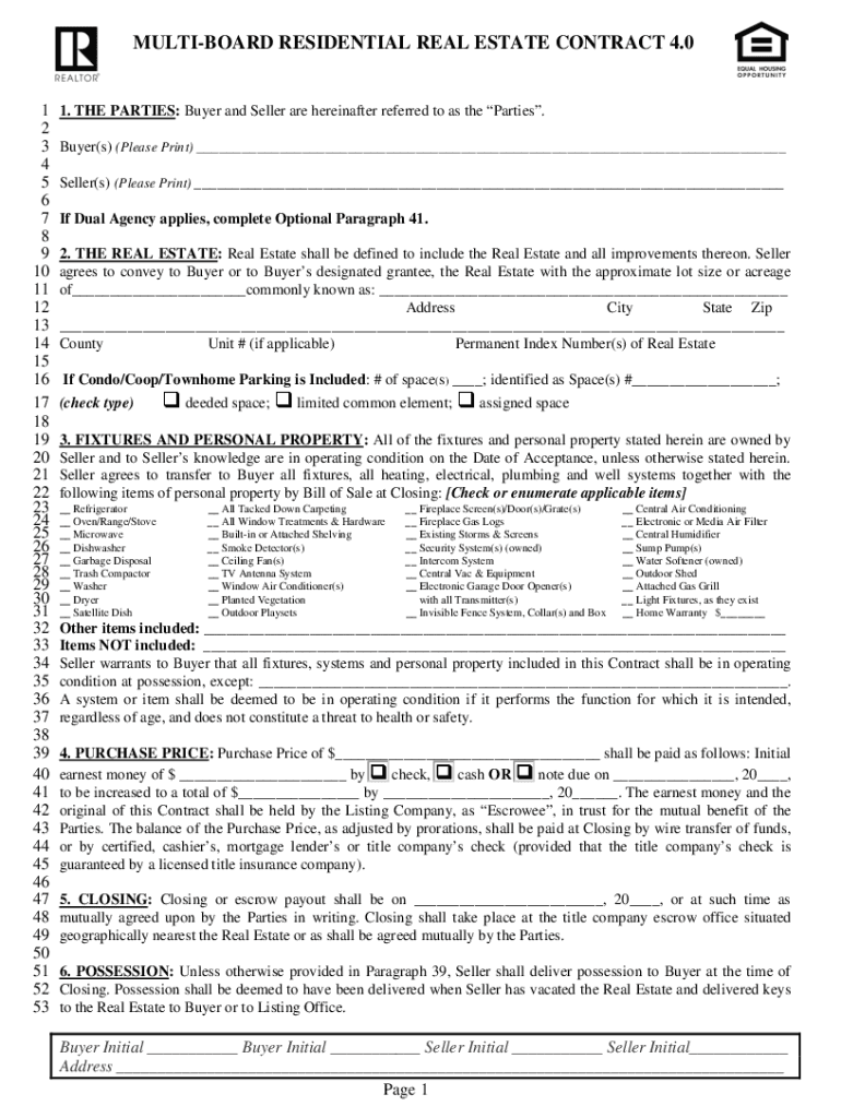 Illinois Real Estate 40 Contract Form