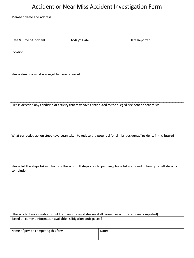 Near Miss Report Template Word  Form
