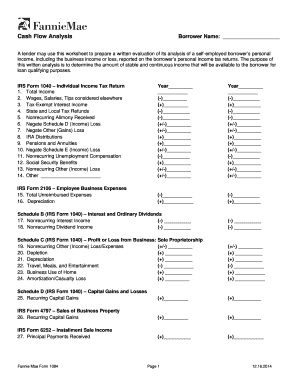 Self Employed Worksheet Fannie Mae  Form