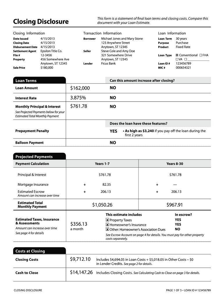 Closing Disclosure Form Excel Fill Out And Sign Printable Pdf