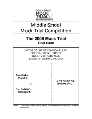Middle School Mock Trial Competition South Carolina Bar Scbar  Form