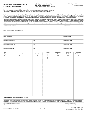 Schedule of Amounts for Contract Payments Form