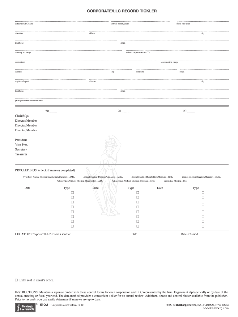 CORPORATELLC RECORD TICKLER Blumberg Excelsior Inc  Form