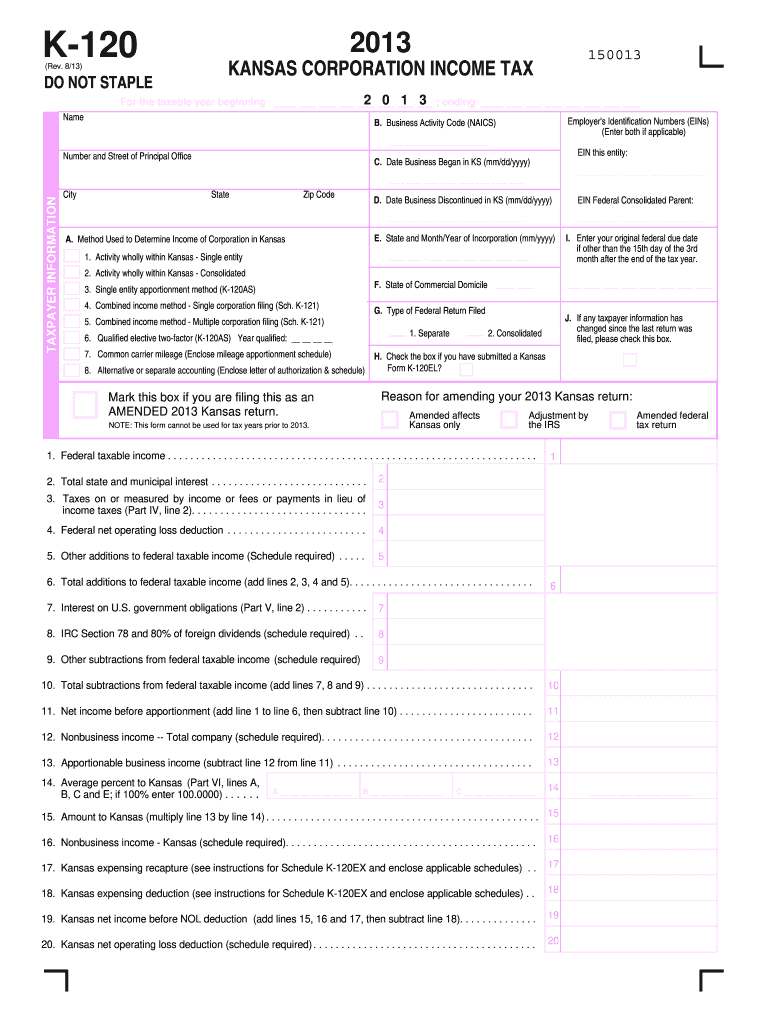  K 120 Kansas Form 2020