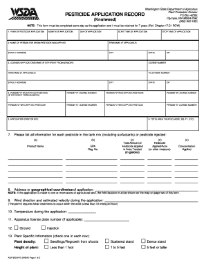 Wsda Pesticide Application Record  Form