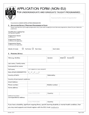 APPLICATION FORM NON EU University College Dublin Ucd