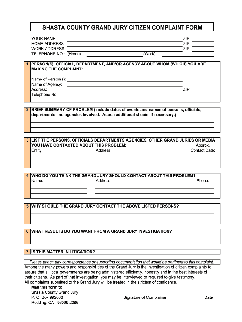 Jury Complaint  Form