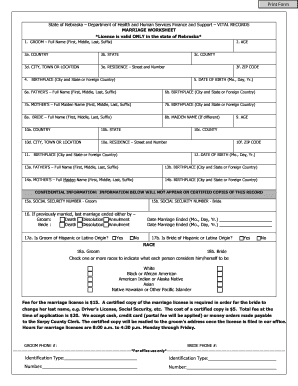 Nebraska Marriage License Application  Form
