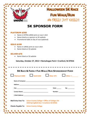 5K Sponsor Form Union County College