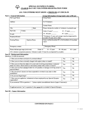 Class B Volunteer Form Special Olympics Florida L B5z