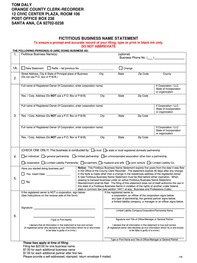 Fictitious Business Name Statement Orange County  Form
