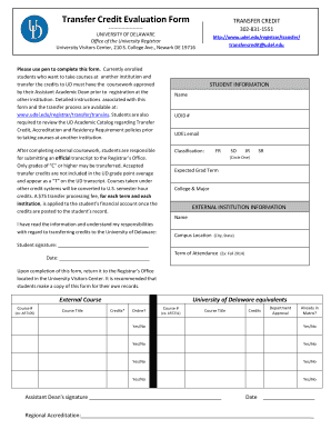 Transfer Credit Evaluation Form
