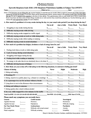 Epworth Sleepiness Scale ESS and Sleepiness Wakefulness  Form