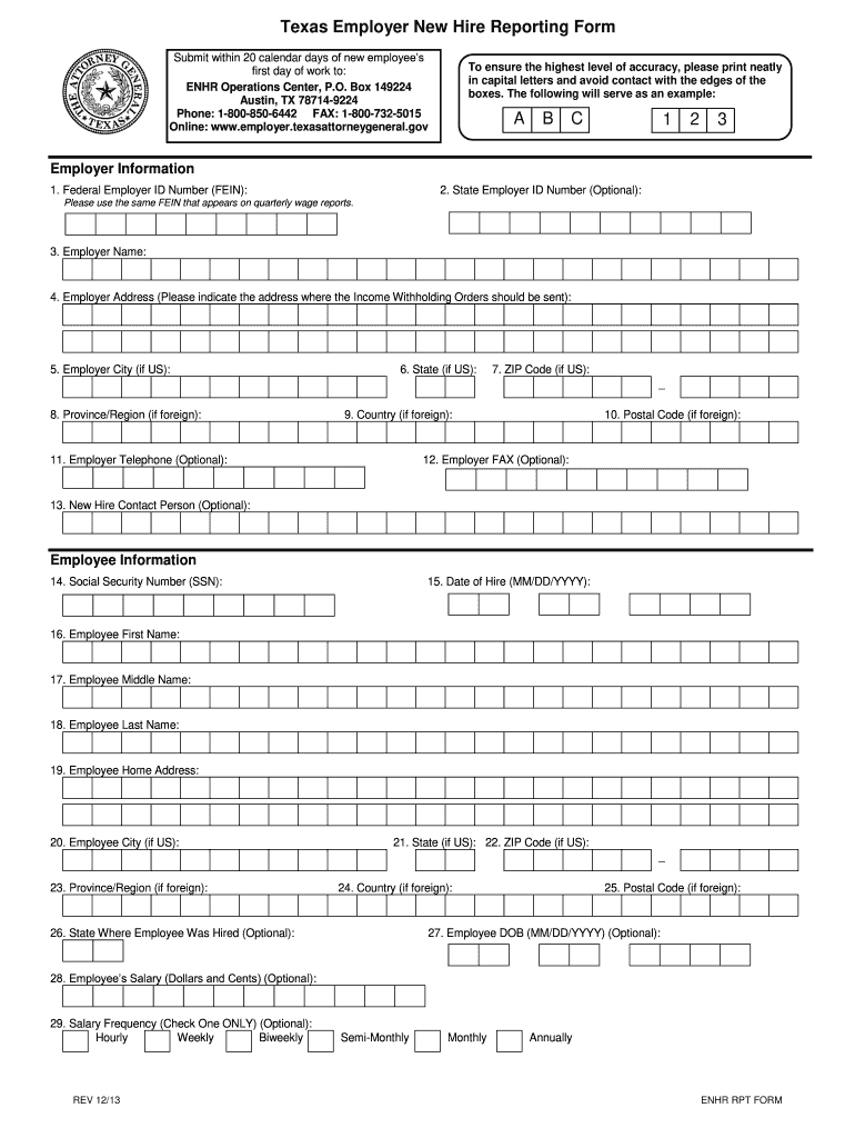  Texas Employer New Hire Reporting Form 2013-2024