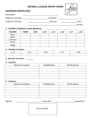 Netball Application Form