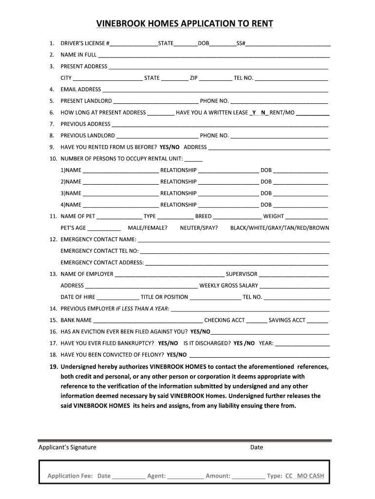 Vinebrook Homes Rental Application  Form