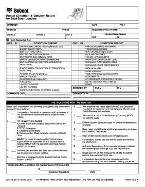 Rental Condition Amp Delivery Report for Skid Steer Loaders  Form