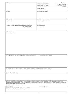 Liner Booking Note  Form