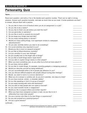 Volunteer Personality Quiz PDF  Form