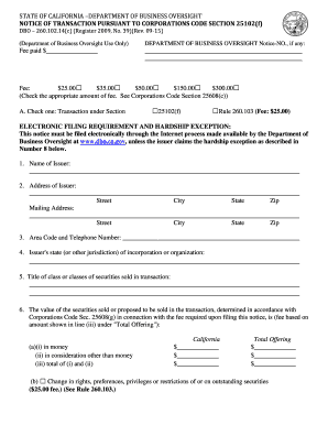  STATE of CALIFORNIA DEPARTMENT of BUSINESS OVERSIGHT NOTICE of TRANSACTION PURSUANT to CORPORATIONS CODE SECTION 25102f DBO 26 2015