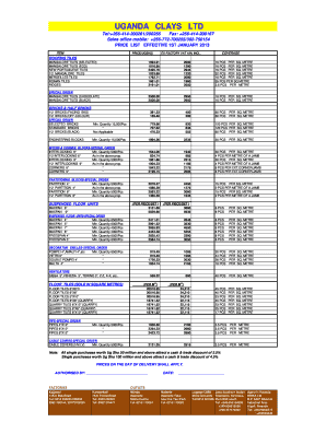 Uganda Clays Price List  Form