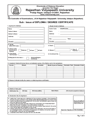 Rvd University Degree Certificate Form
