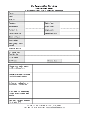 Hypnosis Intake Form Template