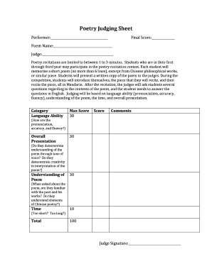 Judgement Sheet for Poem Recitation  Form