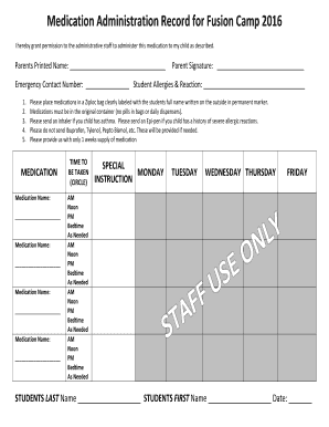 Camp Medication Administration Form