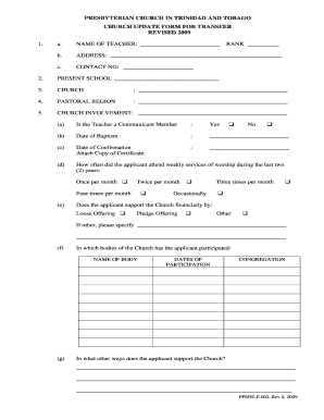 Update for Transfer Presbyterian Primary School Board of  Form