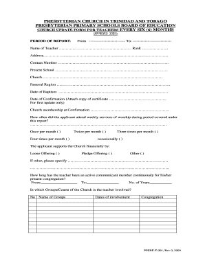 Presbyterian Primary School Board  Form