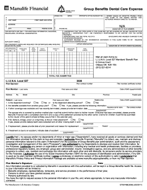 Group Benefits Dental Care Expense NA LiUNA Local 527  Form