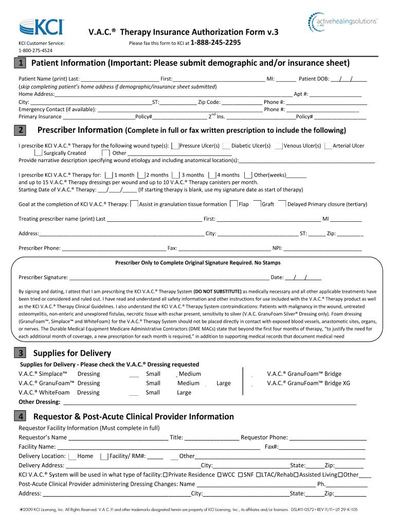 Kci Wound Vac Form Fill Out and Sign Printable PDF Template signNow