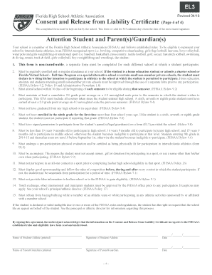 El3 Consent and Release from Liability Certificate 4 Pages  Form