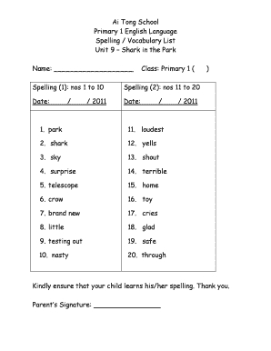 Primary 1 English Language  Form
