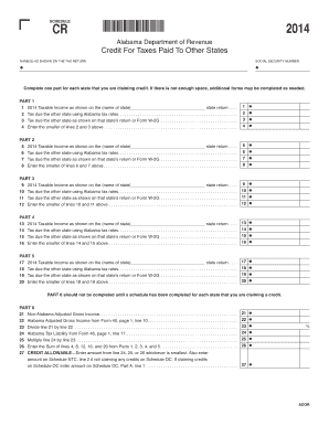 SCHEDULE CR NAMES as SHOWN on the TAX RETURN *140006CR* Alabama Department of Revenue Credit for Taxes Paid to Other States SOCI  Form