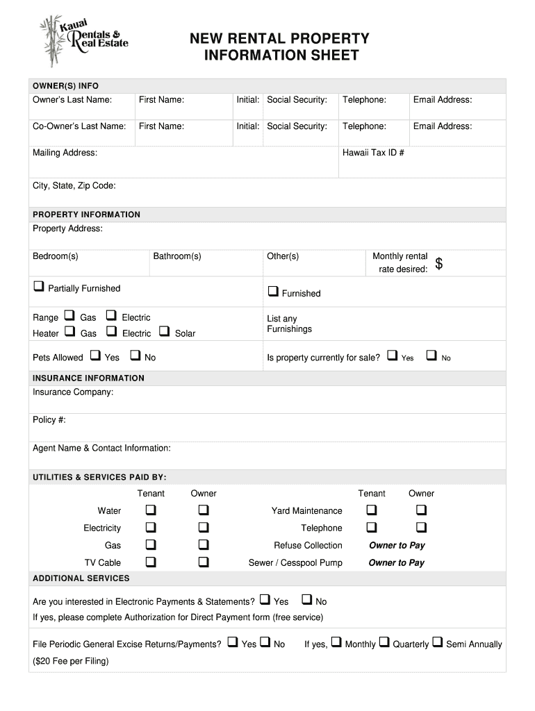  Rental Property Information Sheet Template 2015-2024