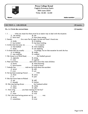 Entrance Exam for College  Form