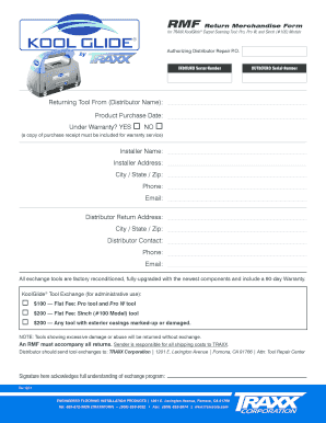 Traxx Cool Glide Rmf Return Merchandise Form