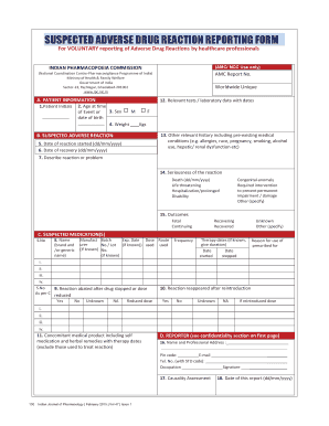 SUSPECTED ADVERSE DRUG REACTION REPORTING FORM for VOLUNTARY Reporting of Adverse Drug Reactions by Healthcare Professionals AMC