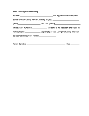 Tutoring Permission Slip Template  Form