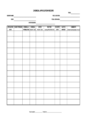 CHEMICAL APPLICATION RECORD YEAR GROWER NAME FIELD  Form