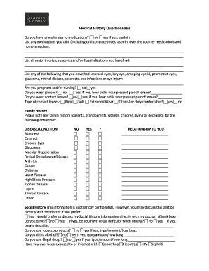  Medical History Questionnaire Concourse Optometry 2012