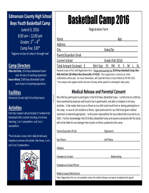 Boys Youth Basketball Camp Basketball Camp  Form